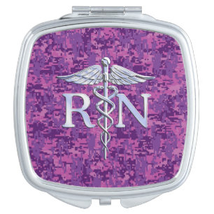Registered Nurse RN Caduceus on Fuchsia Camo Compact Mirror