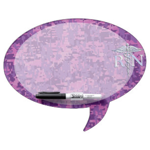Registered Nurse RN Caduceus on Fuchsia Camo Dry-Erase Board