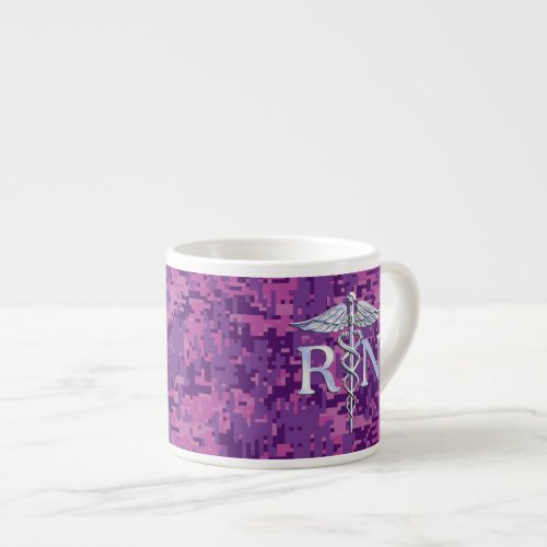 Registered Nurse RN Caduceus on Fuchsia Camo Espresso Cup