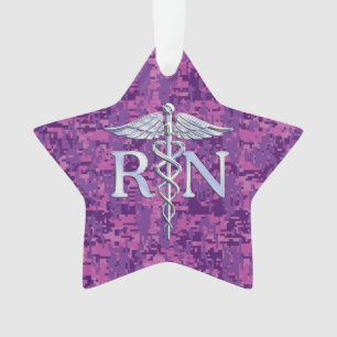 Registered Nurse RN Caduceus on Fuchsia Camo Ornament