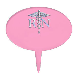 Registered Nurse RN Caduceus on Light Pink Cake Topper