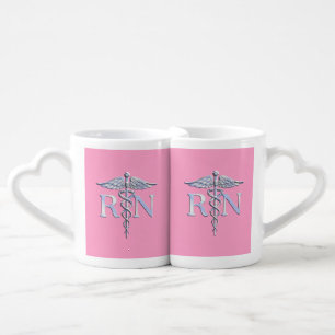 Registered Nurse RN Caduceus on Light Pink Decor Coffee Mug Set