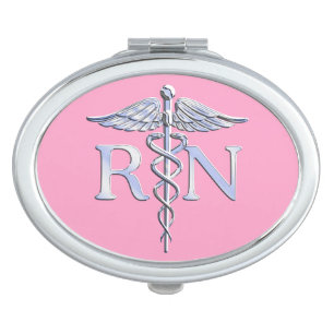 Registered Nurse RN Caduceus on Light Pink Decor Compact Mirror