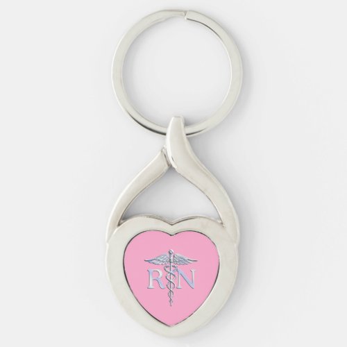 Registered Nurse RN Caduceus on Light Pink Decor Keychain