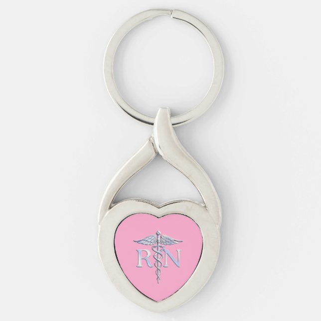 Registered Nurse RN Caduceus on Light Pink Decor Keychain (Front)