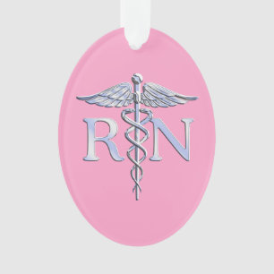 Registered Nurse RN Caduceus on Light Pink Decor Ornament
