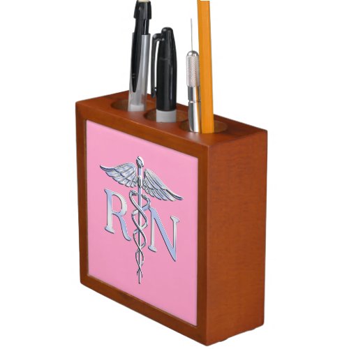 Registered Nurse RN Caduceus on Light Pink Decor Pencil Holder