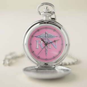 Registered Nurse RN Caduceus on Light Pink Decor Pocket Watch
