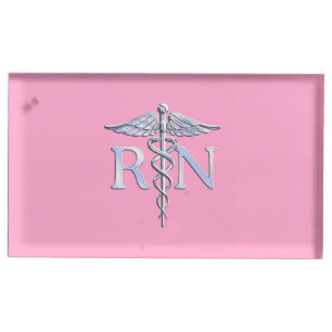 Registered Nurse RN Caduceus on Light Pink Table Card Holder
