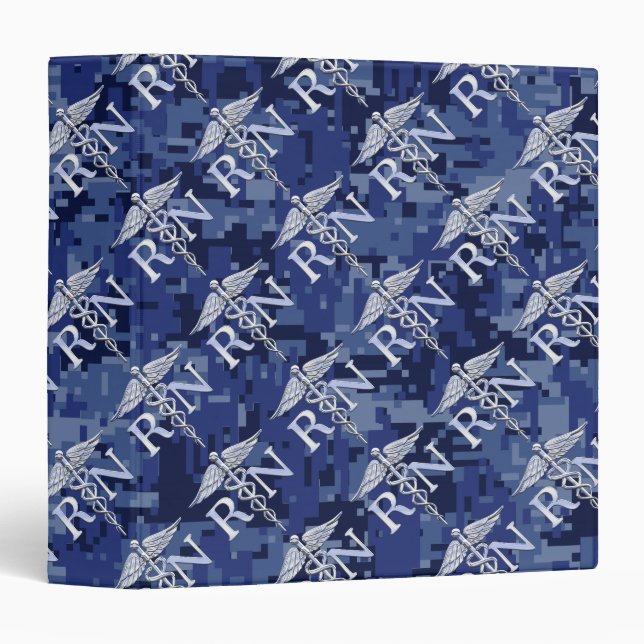Registered Nurse RN Caduceus on Navy Blue Camo Binder (Front/Spine)