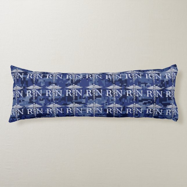 Registered Nurse RN Caduceus on Navy Blue Camo Body Pillow (Front)