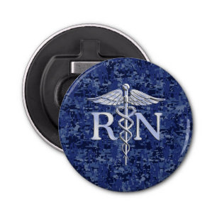Registered Nurse RN Caduceus on Navy Blue Camo Bottle Opener