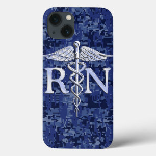 Registered Nurse RN Caduceus on Navy Blue Camo iPhone 13 Case