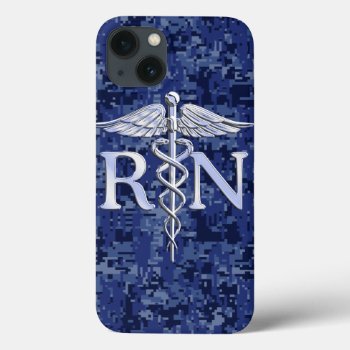 Registered Nurse Rn Caduceus On Navy Blue Camo Iphone 13 Case by AmericanStyle at Zazzle