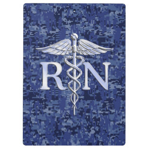 Registered Nurse RN Caduceus on Navy Blue Camo Clipboard