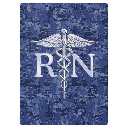 Registered Nurse RN Caduceus on Navy Blue Camo Clipboard