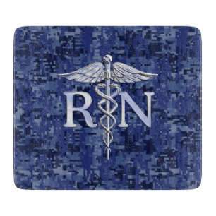 Registered Nurse RN Caduceus on Navy Blue Camo Cutting Board