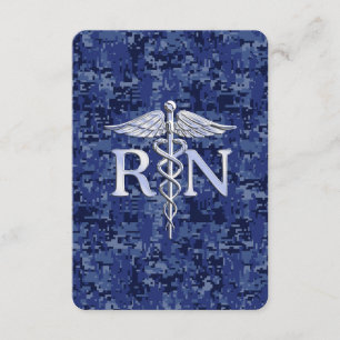 Registered Nurse RN Caduceus on Navy Blue Camo Enclosure Card
