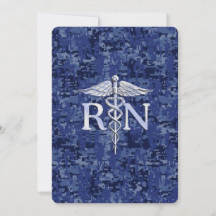 Registered Nurse RN Caduceus on Navy Blue Camo Invitation