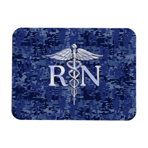 Registered Nurse RN Caduceus on Navy Blue Camo Magnet