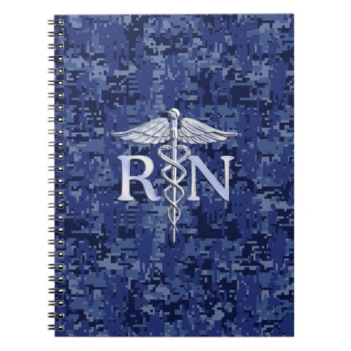 Registered Nurse RN Caduceus on Navy Blue Camo Notebook