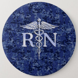 Registered Nurse RN Caduceus on Navy Blue Camo Pinback Button