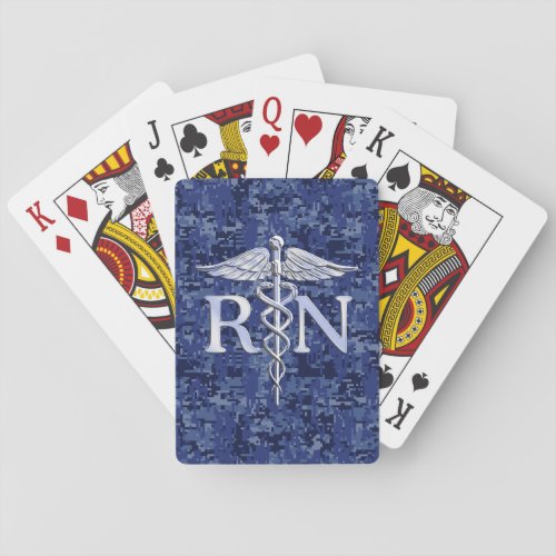 Registered Nurse RN Caduceus on Navy Blue Camo Playing Cards