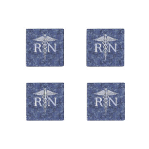 Registered Nurse RN Caduceus on Navy Blue Camo Stone Magnet