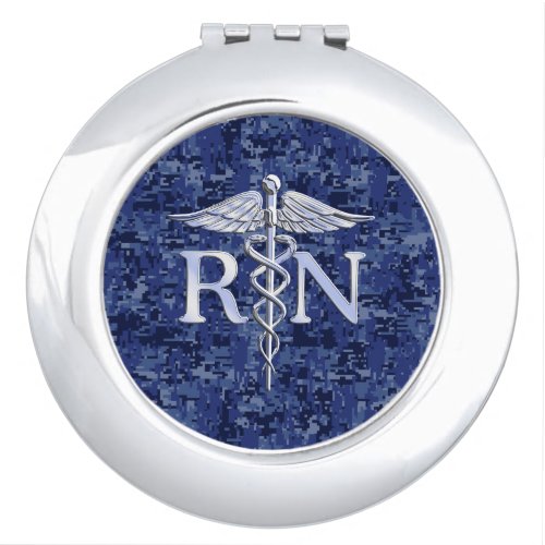 Registered Nurse RN Caduceus on Navy Blue Camo Vanity Mirror