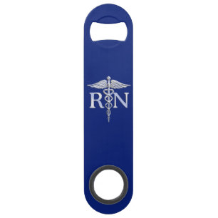 Registered Nurse RN Caduceus on Navy Blue Decor Bar Key