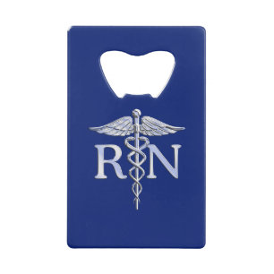 Registered Nurse RN Caduceus on Navy Blue Decor Credit Card Bottle Opener