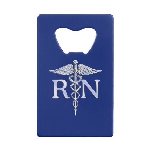 Registered Nurse RN Caduceus on Navy Blue Decor Credit Card Bottle Opener