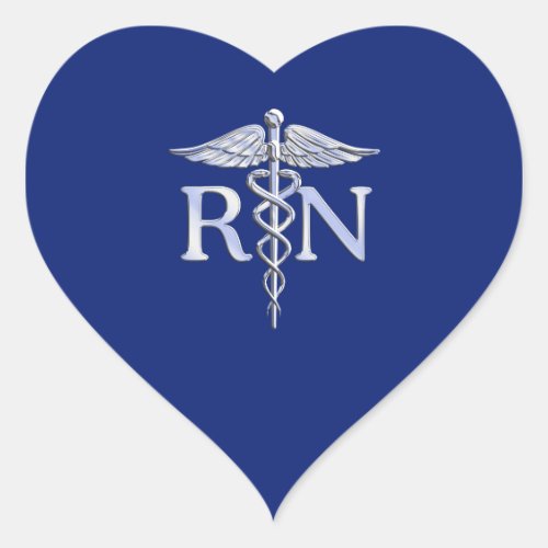 Registered Nurse RN Caduceus on Navy Blue Decor Heart Sticker