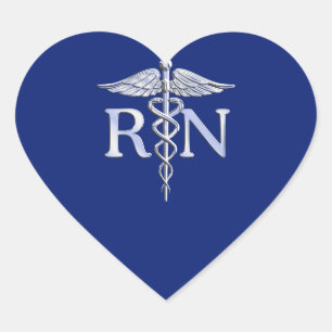 Registered Nurse RN Caduceus on Navy Blue Decor Heart Sticker