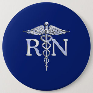 Registered Nurse RN Caduceus on Navy Blue Decor Pinback Button
