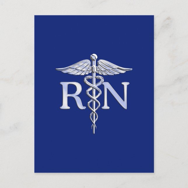 Registered Nurse RN Caduceus on Navy Blue Decor Postcard (Front)