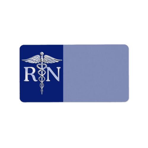 Registered Nurse RN Caduceus on Navy Blue Label