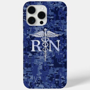Registered Nurse RN Caduceus on Navy Camo iPhone 15 Pro Max Case
