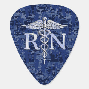 Registered Nurse RN Caduceus on Navy Camo Guitar Pick