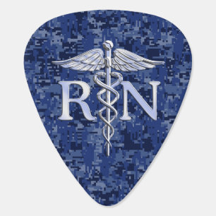 Registered Nurse RN Caduceus on Navy Camo Guitar Pick