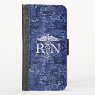 Registered Nurse RN Caduceus on Navy Camo iPhone X Wallet Case