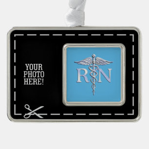 Registered Nurse RN Caduceus on Pastel Blue Christmas Ornament