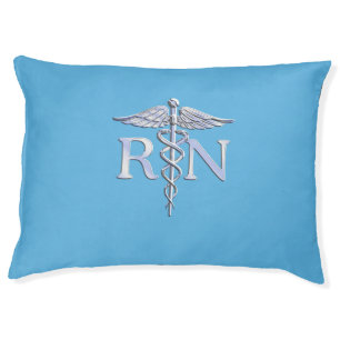 Registered Nurse RN Caduceus on Pastel Blue Pet Bed