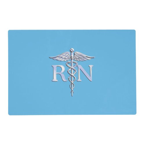 Registered Nurse RN Caduceus on Pastel Blue Placemat