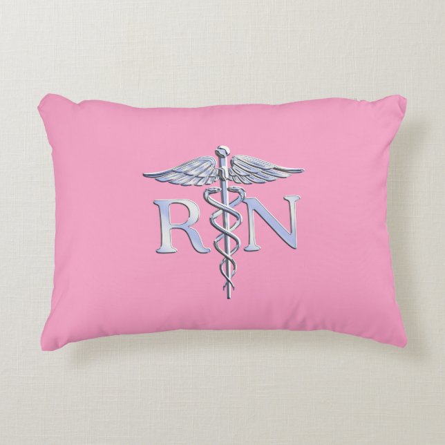 Registered Nurse RN Caduceus on Pastel Pink Accent Pillow (Front)