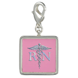 Registered Nurse RN Caduceus on Pastel Pink Charm