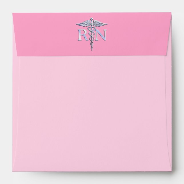 Registered Nurse RN Caduceus on Pastel Pink Envelope (Back (Top Flap))