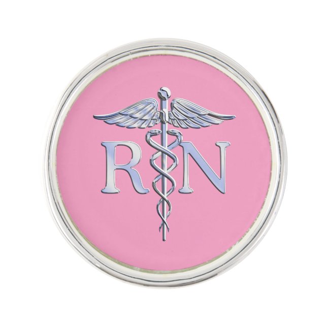 Registered Nurse RN Caduceus on Pastel Pink Lapel Pin (Front)