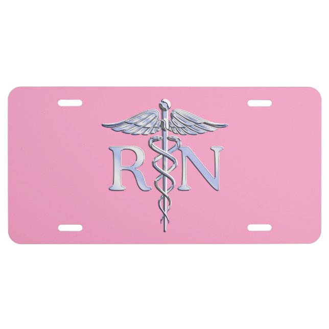 Registered Nurse RN Caduceus on Pastel Pink License Plate (Front)