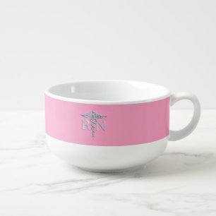 Registered Nurse RN Caduceus on Pastel Pink Soup Mug